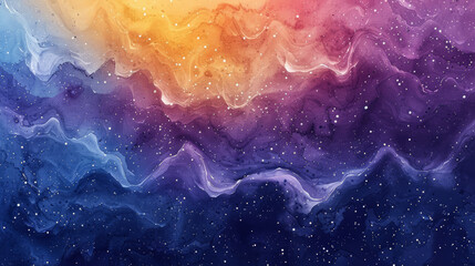 Wall Mural - Vibrant watercolor space with gradients of indigo and amber, twinkling stars, abstract nebula forms, isolated on a gradient background, ample space for text 