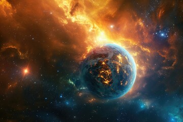 Aufkleber - Vibrant cosmic sky, glowing celestial body, celestial event that awakens dormant powers in ordinary people