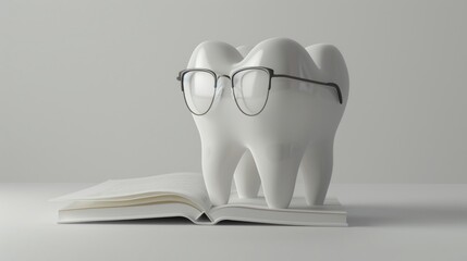 Canvas Print - Cute cartoon character of tooth with eyeglasses and book.