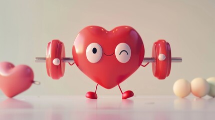 Canvas Print - 3D heart cartoon character doing physical training sports