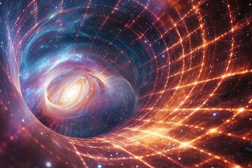 Poster - Swirling galaxy on warped space grid, parallel dimension where gravity works in reverse