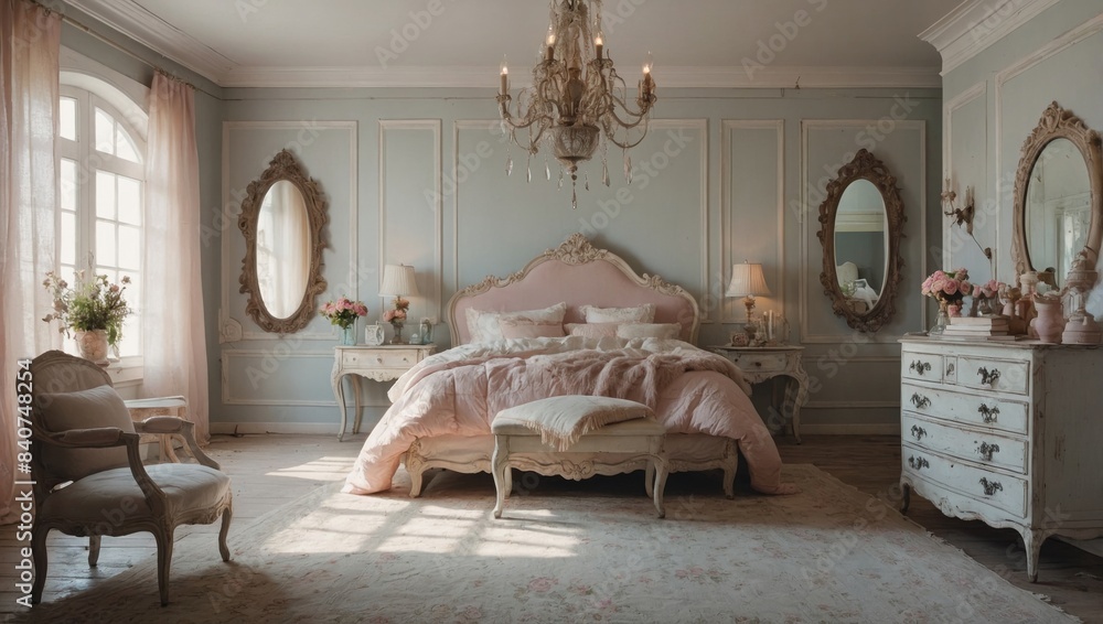 Soft and feminine interior design ideas, shabby chic bedroom with ...