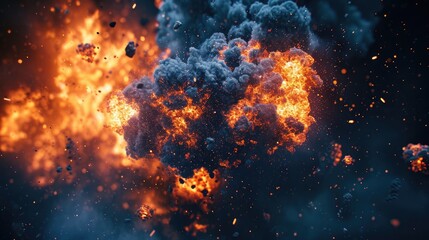 Leinwandbilder - Fiery explosive blaze, Close up details of explosions against the dark backdrop