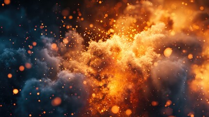 Leinwandbilder - Fiery explosive blaze, Close up details of explosions against the dark backdrop