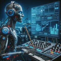 Cyborg musician with built in synthesizers, digital mixer, and i