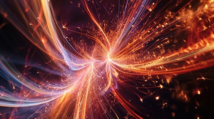 Fototapete - Vibrant, glowing light explosion, Long exposure fireworks photography, showcasing the graceful trails and dynamic patterns created by the bursts of light