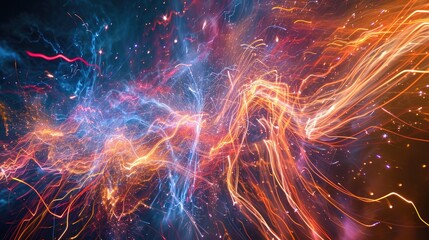 Fototapete - Vibrant, glowing light explosion, Long exposure fireworks photography, showcasing the graceful trails and dynamic patterns created by the bursts of light