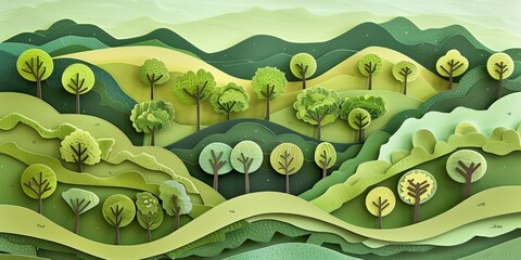 Wall Mural - Rolling green hills adorned with lush trees