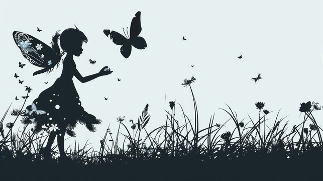 cute fairy and butterfly silhouette. vector