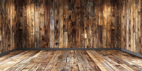 a room with a wooden floor and a wooden wall