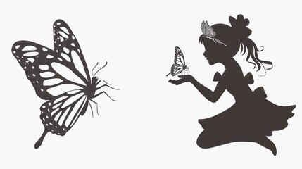 Wall Mural - cute fairy and butterfly silhouette. vector