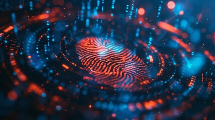 fingerprint Scanning Identification System. Biometric Authorization and Business Security Concept, fingerprint Scanning on digital screen. cyber security Concept. High quality photo