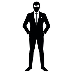 Wall Mural - A business man stand with wearing mask on face vector silhouette