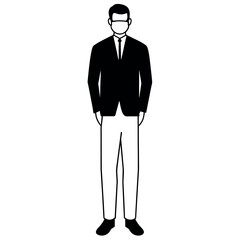 Canvas Print - a man standing with wearing mask vector silhouette white background