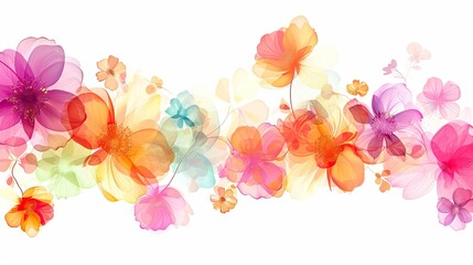 Poster - Colorful floral illustration, Whimsically arranged vector flowers forming an enchanting composition against a white background