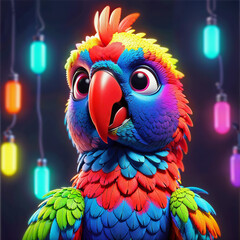 Parrot character, cute bright colorful cartoon bird, children funny play, kids toy