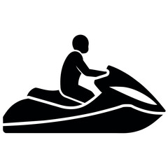 Sticker - A man Ride water scooter, vector silhouette, white background