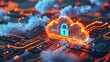 © MrcoStock - Abstract Illustration of Cloud Security Services, Stylized Cloud Icon with Secure Padlock Symbol Representing Data Protection and Cybersecurity in Cloud Computing