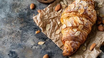 Wall Mural -  A pastry atop a wax paper, adjacent to a bowl of almonds on separate wax papers