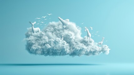 A conceptual 3D illustration of a cloud transforming into various animal shapes, symbolizing the importance of conservation for wildlife.