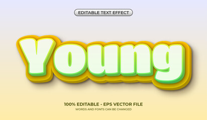 Wall Mural - 3D Young text effect. Editable cheerful kids comic cartoon text effect with soft gradient background