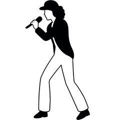 Poster - A singer Dance Pose with singing holding a microphone in front of mouth vector silhouette, isolated white background