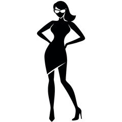 Canvas Print - A stylish woman standing pose vector silhouette, white background