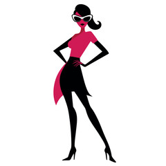 Canvas Print - A stylish woman standing pose vector silhouette, white background