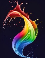 Wall Mural - rainbow water or juice wave flow with splatters, isolated realistic liquid swirl 