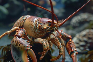 Sticker - A close-up view of a lobster swimming in a tank