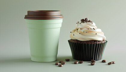 Poster - Chocolate cupcakes with a cup of hot black coffee