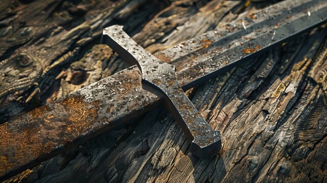 Historic Sword: A rusty sword looks like it belongs to ancient times, evoking legends of epic battles 