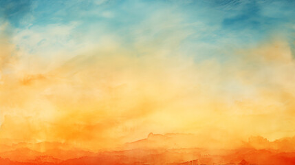 Wall Mural - Watercolor sunset landscape, yellow and blue gradient