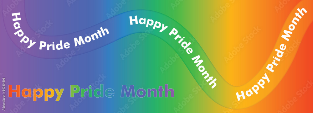 Happy LGBTQ Pride Month Banner With Rainbow Gradient 3d Ribbon ...