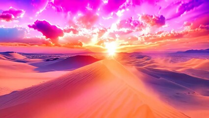 Sticker - The sun dips below the horizon, casting a warm glow over the desert landscape with swirling sand dunes, A surreal desert landscape with swirling sand dunes and a vibrant sunset