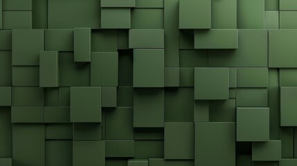 Abstract geometric army green 3d texture wall with squares and square cubes background banner illustration, textured wallpaper hyper realistic 