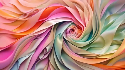 Wall Mural - Detailed view of swirling satin ribbons in a pastel color palette, A swirling pattern of satin ribbons in pastel colors