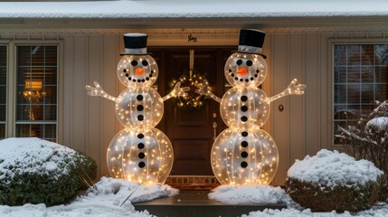 Wall Mural - Create a charming winter garden with illuminated snowmen, sparkling snowflakes, and whimsical light-up figures scattered throughout.