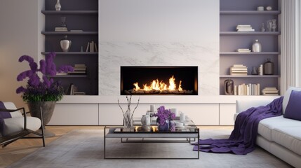 Wall Mural - Gas fireplace in a modern cozy living room