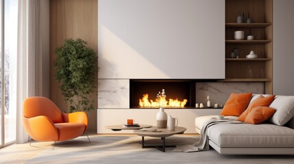 Wall Mural - Gas fireplace in a modern cozy living room