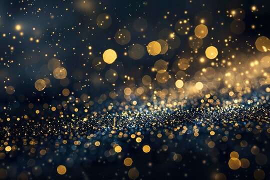 Abstract festive dark background with gold glitter and bokeh