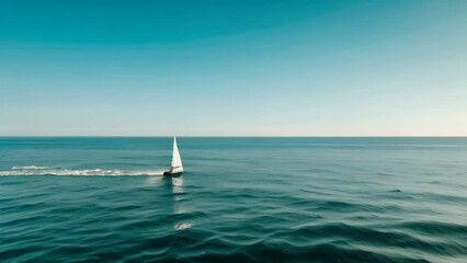 Wall Mural - A sailboat sails across the open ocean, A tranquil scene of a lone sailboat drifting across the vast expanse of the ocean