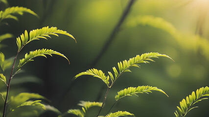 Wall Mural - Abstract minimalist natural nature background, green leaf, blur. Generative AI