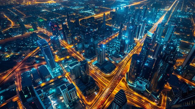 An aerial panoramic view capturing the mesmerizing lights of Riyadh city at night.