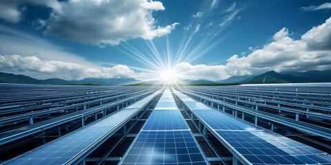 Installing polycrystalline silicon solar cells or photovoltaics on a factory roof to absorb sunlight, generate electricity, Generative AI