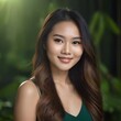 © Benjamin - Pretty Asian beauty woman long hair with japanese makeup glowing face and healthy facial skin portrait smile on isolated green background