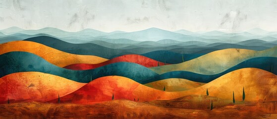 Wall Mural - landscape mountain sunset illustration background desert mountains nature evening color abstract summer art sky colorful hill