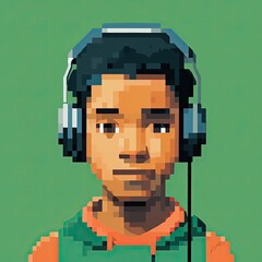 Wall Mural - Pixel Art PFP Video Game Asset, Gaming Avatar Portrait, Metaverse Profile Pic, 8bit People, 16bit Person, Character Design, Pixelated Human Face and Head Digital Art Concept