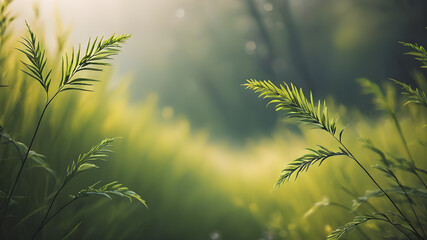 Wall Mural - Abstract minimalist natural nature background, green leaf, blur. Generative AI