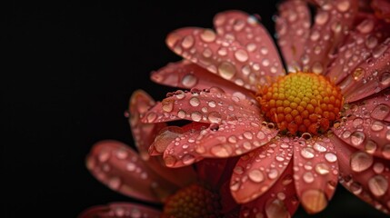 Wall Mural - A macro photograph focusing on a single pink flower with dewdrops glistening on its petals